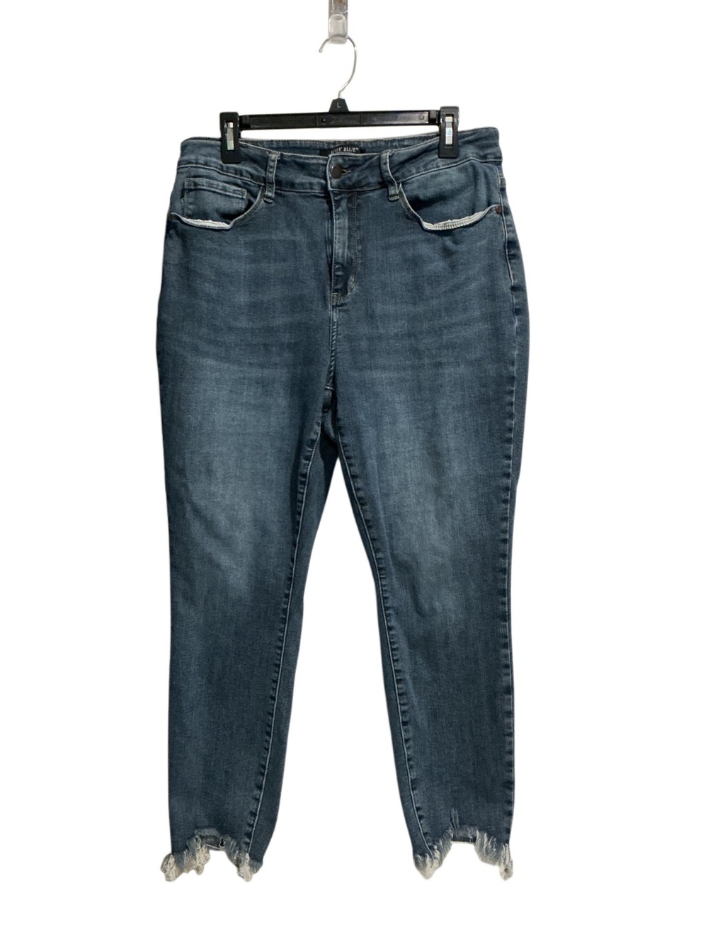 Judy Blue Dark Blue High-Rise Women’s Jeans with Frayed Hem